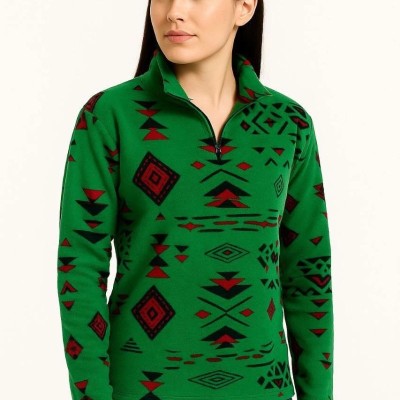 Kadın Yarım Fermuarlı Desenli Polar Sweat Tribal Etnik Desen Yakalı Uzun Kollu - Yeşil Kadın Yarım Fermuarlı Desenli Polar Sweat Tribal Etnik Desen Yakalı Uzun Kollu - Yeşil
