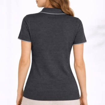 Kadın Yazlık Dokuma Triko Tişört Düğmesiz Polo Yaka Kısa Kol T-Shirt - Siyah Kadın Yazlık Dokuma Triko Tişört Düğmesiz Polo Yaka Kısa Kol T-Shirt - Siyah