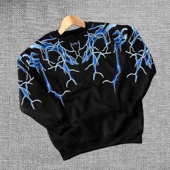 Kadın Yıldırım Baskılı Bisiklet Yaka 3 iplik pamuklu Sweatshirt - Siyah Kadın Yıldırım Baskılı Bisiklet Yaka 3 iplik pamuklu Sweatshirt - Siyah