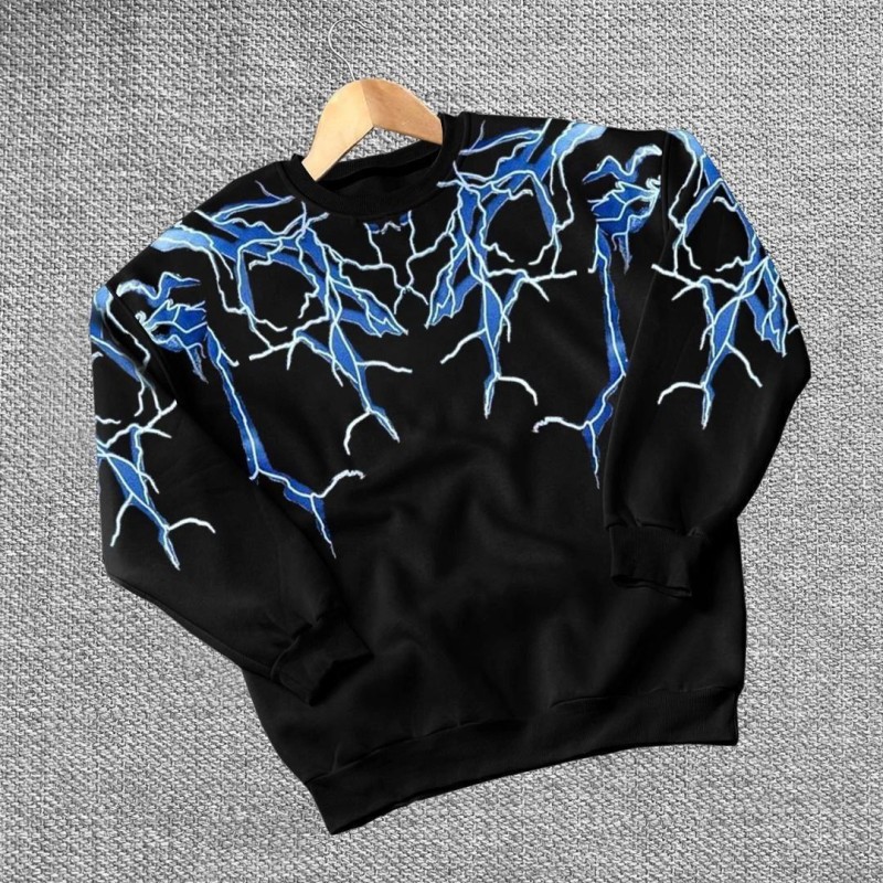 Kadın Yıldırım Baskılı Bisiklet Yaka 3 iplik pamuklu Sweatshirt - Siyah Kadın Yıldırım Baskılı Bisiklet Yaka 3 iplik pamuklu Sweatshirt - Siyah