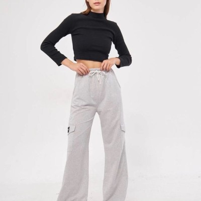 Kadın Yüksek Bel Kargo Cepli Palazzo Pantolon Oversize Bol Paça - Gri Kadın Yüksek Bel Kargo Cepli Palazzo Pantolon Oversize Bol Paça - Gri