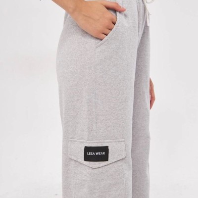 Kadın Yüksek Bel Kargo Cepli Palazzo Pantolon Oversize Bol Paça - Gri Kadın Yüksek Bel Kargo Cepli Palazzo Pantolon Oversize Bol Paça - Gri