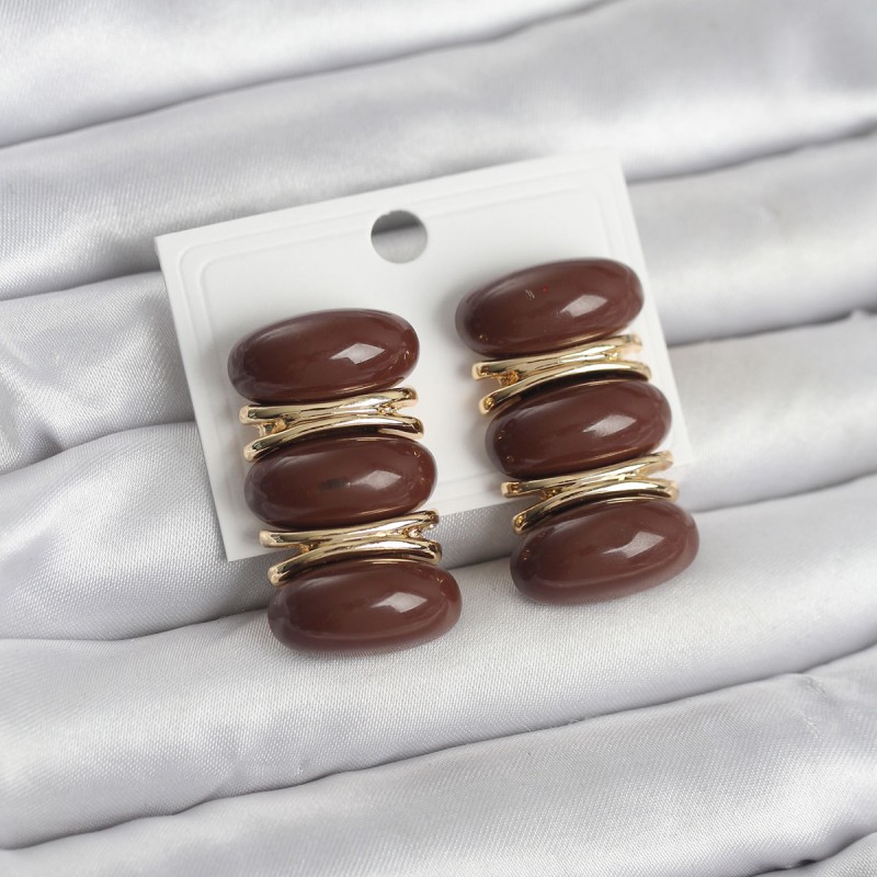 Kahverengi Vintage Model Gold Renk Kadın Küpe Kahverengi Vintage Model Gold Renk Kadın Küpe