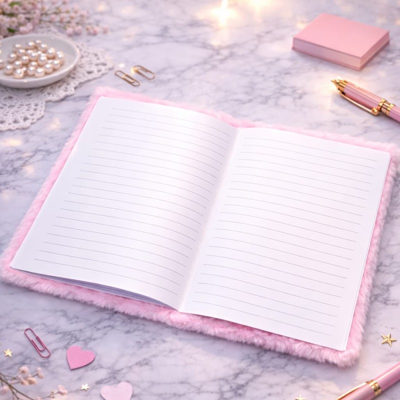 Kalpli Pembe Peluş Defter Kalpli Pembe Peluş Defter