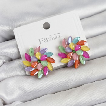 Karışık Renk Kristal Taşlı Çiçek Model Kadın Küpe