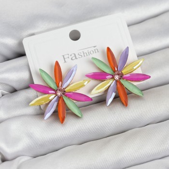Karışık Renk Kristal Taşlı Lotus Model Kadın Küpe Karışık Renk Kristal Taşlı Lotus Model Kadın Küpe