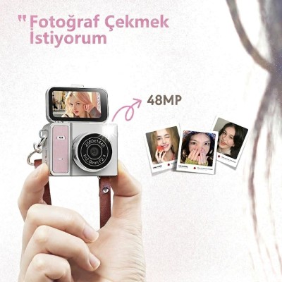 Katlanabilir Ekranlı Mini Vlog Kamerası - Anahtarlık Boyutu - 2K Kalite Katlanabilir Ekranlı Mini Vlog Kamerası - Anahtarlık Boyutu - 2K Kalite