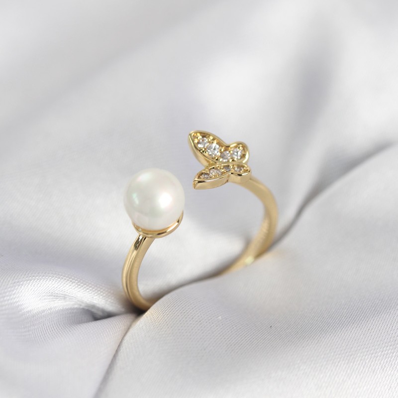 Kelebek İncili Model Gold Renk Zirkon Taşlı Kadın Yüzük Kelebek İncili Model Gold Renk Zirkon Taşlı Kadın Yüzük
