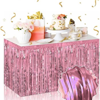 Kendinden Yapışkanlı Rose Gold Metalize Püsküllü Masa Eteği Kendinden Yapışkanlı Rose Gold Metalize Püsküllü Masa Eteği