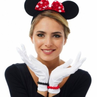 Kırmızı Fiyonklu Minnie Mouse Tacı ve Beyaz Eldiven Seti