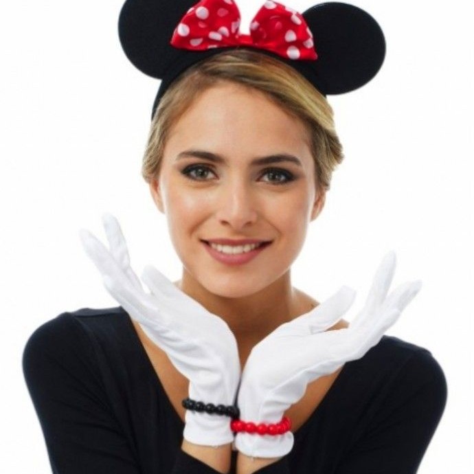 Kırmızı Fiyonklu Minnie Mouse Tacı ve Beyaz Eldiven Seti