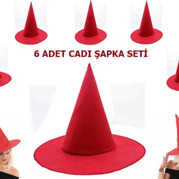 Kırmızı Keçe Cadı Şapkası Yetişkin-Çocuk Uyumlu Kırmızı Keçe Cadı Şapkası Yetişkin-Çocuk Uyumlu