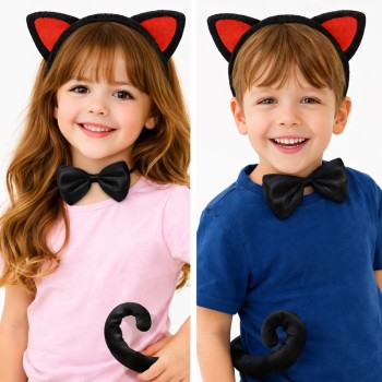 Kırmızı Kulaklı Kedi Kostüm Seti – Taç, Papyon, Kuyruk Kırmızı Kulaklı Kedi Kostüm Seti – Taç, Papyon, Kuyruk