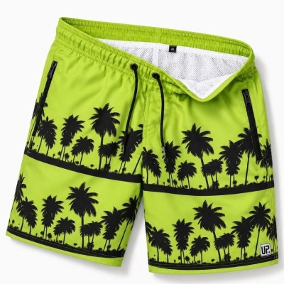 Kız Çocuk Fermuarlı Cepli File Astarlı Premium Deniz Şortu - Neon Yeşili
