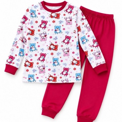 Kız Çocuk Premium Penye Ayıcık Desenli Uzun Kollu Pijama Takımı 2-11 Yaş - Kırmızı Kız Çocuk Premium Penye Ayıcık Desenli Uzun Kollu Pijama Takımı 2-11 Yaş - Kırmızı