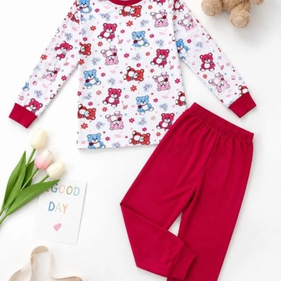 Kız Çocuk Premium Penye Ayıcık Desenli Uzun Kollu Pijama Takımı 2-11 Yaş - Kırmızı Kız Çocuk Premium Penye Ayıcık Desenli Uzun Kollu Pijama Takımı 2-11 Yaş - Kırmızı