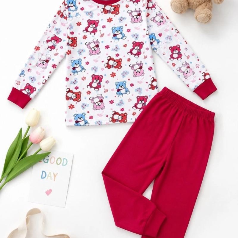 Kız Çocuk Premium Penye Ayıcık Desenli Uzun Kollu Pijama Takımı 2-11 Yaş - Kırmızı Kız Çocuk Premium Penye Ayıcık Desenli Uzun Kollu Pijama Takımı 2-11 Yaş - Kırmızı