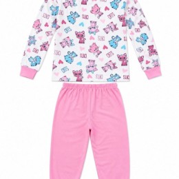 Kız Çocuk Premium Penye Kedi Desenli Uzun Kollu Pijama Takımı 2-11 Yaş - Pembe
