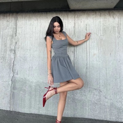 Kolsuz Mini Elbise- Gri Kolsuz Mini Elbise- Gri