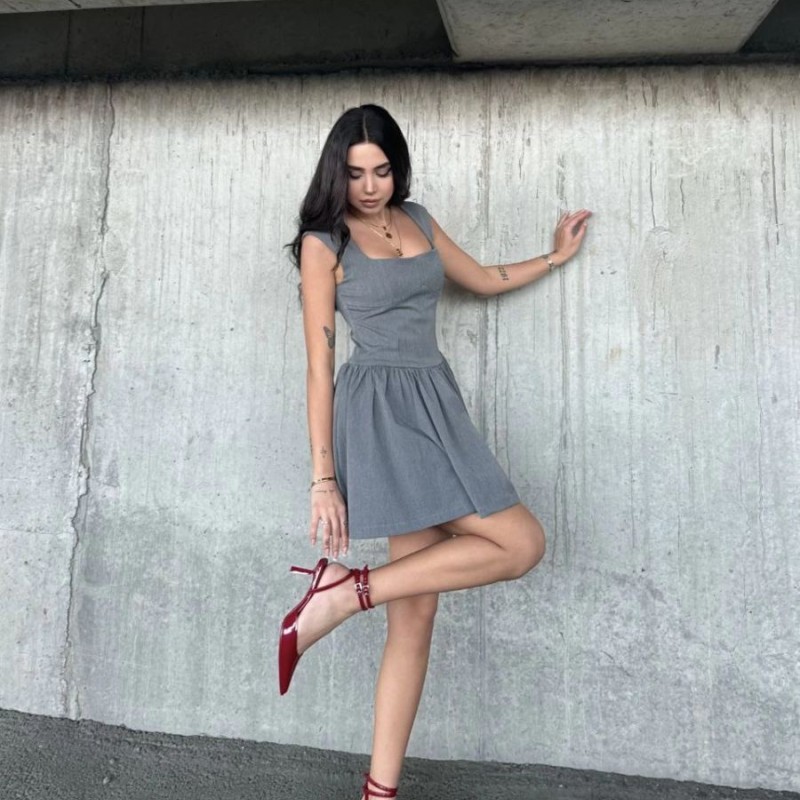 Kolsuz Mini Elbise- Gri Kolsuz Mini Elbise- Gri