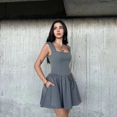 Kolsuz Mini Elbise- Gri Kolsuz Mini Elbise- Gri