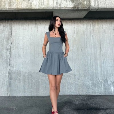 Kolsuz Mini Elbise- Gri Kolsuz Mini Elbise- Gri