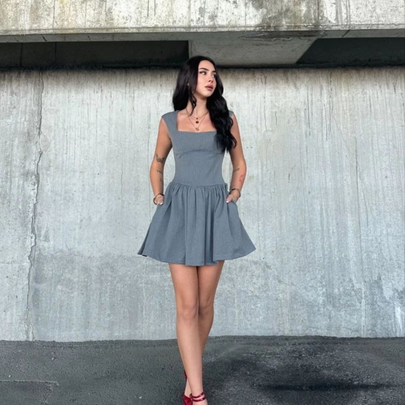 Kolsuz Mini Elbise- Gri Kolsuz Mini Elbise- Gri