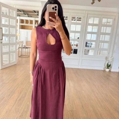 Kolsuz Uzun Kabardin Elbise - Bordo Kolsuz Uzun Kabardin Elbise - Bordo