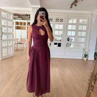 Kolsuz Uzun Kabardin Elbise - Bordo Kolsuz Uzun Kabardin Elbise - Bordo
