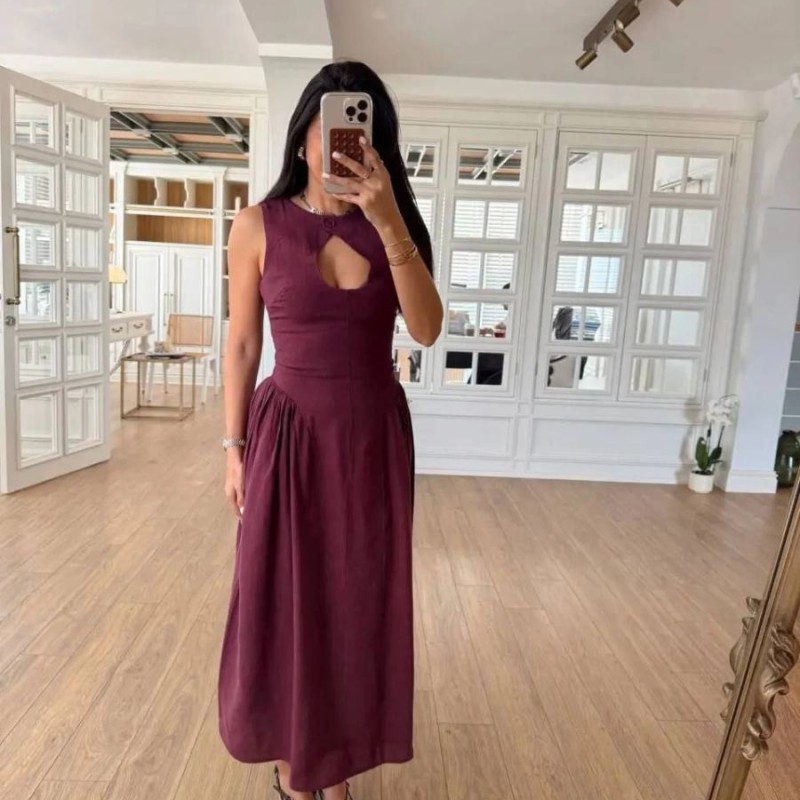 Kolsuz Uzun Kabardin Elbise - Bordo Kolsuz Uzun Kabardin Elbise - Bordo