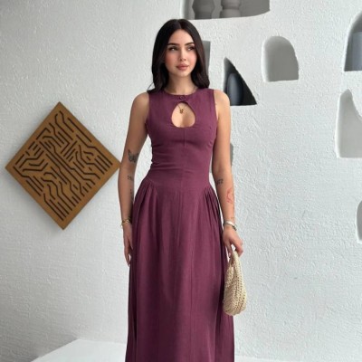 Kolsuz Uzun Kabardin Elbise - Bordo Kolsuz Uzun Kabardin Elbise - Bordo