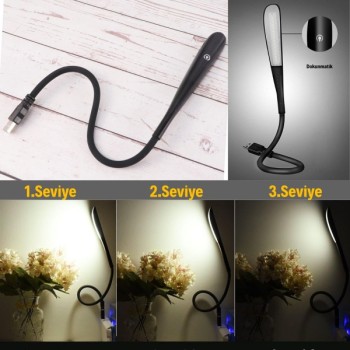 Kompakt USB Siyah 14 Ledli 3 Kademeli Dokunmatik Okuma Lambası Kompakt USB Siyah 14 Ledli 3 Kademeli Dokunmatik Okuma Lambası