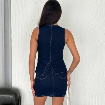 Kot Jeans Etekli ikili Takım - Lacivert