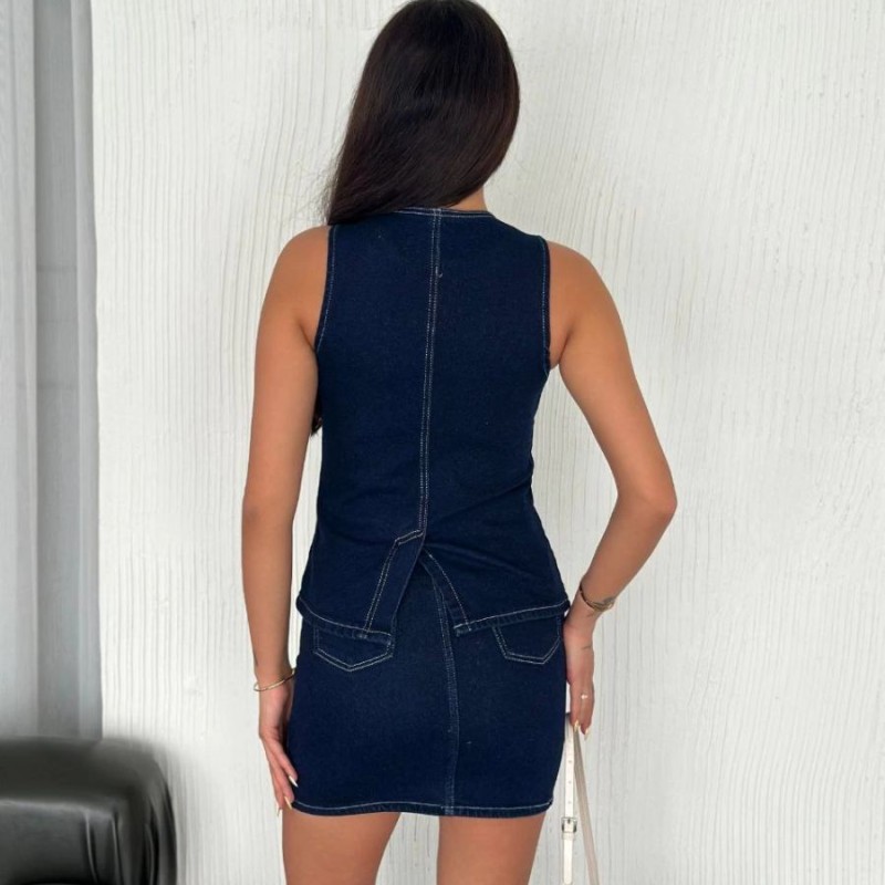 Kot Jeans Etekli ikili Takım - Lacivert