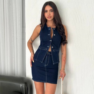 Kot Jeans Etekli ikili Takım - Lacivert