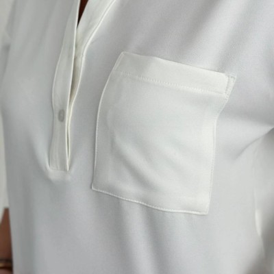 Krep Kadın Crop Yakalı Gömlek İlik Düğmeli Üç Çeyrek Sleeve Kol - Beyaz Krep Kadın Crop Yakalı Gömlek İlik Düğmeli Üç Çeyrek Sleeve Kol - Beyaz
