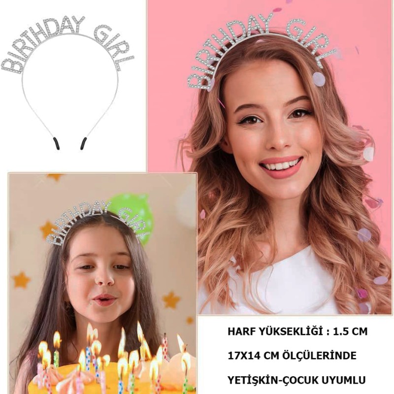 Kristal Taşlı Gümüş Birthday Girl Parti Tacı Kristal Taşlı Gümüş Birthday Girl Parti Tacı