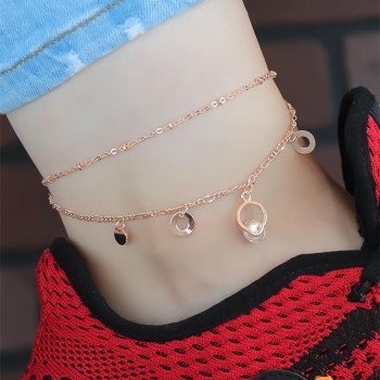 Kristal Taşlı Halkalı Rose Renk Çift Zincirli Hal Hal