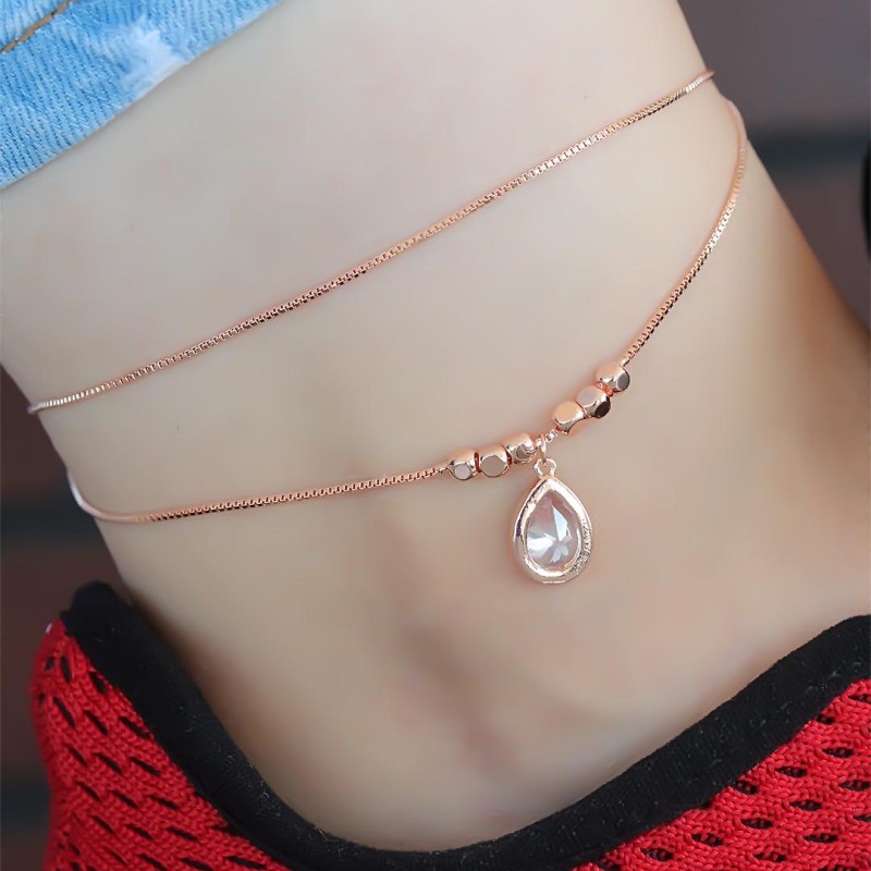 Kristal Taşlı Rose Renk Çift Zincirli Hal Hal