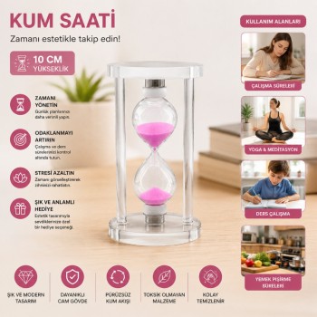Küçük Boy Cam Standlı Kum Saati - 10 cm Yükseklik - Dekoratif Süs Eşyası Küçük Boy Cam Standlı Kum Saati - 10 cm Yükseklik - Dekoratif Süs Eşyası