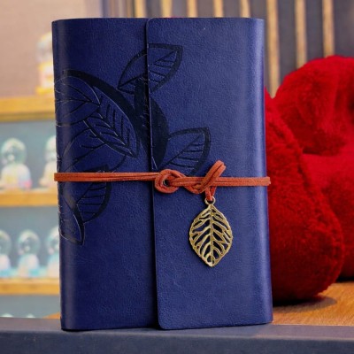 Lacivert Yaprak Desenli Deri Defter Lacivert Yaprak Desenli Deri Defter