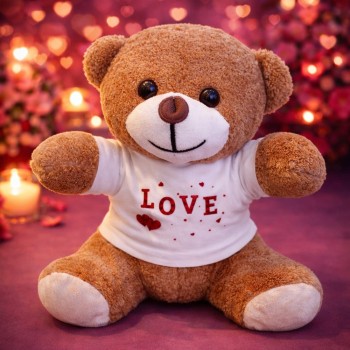 Love Baskılı Tişörtlü Kahverengi Peluş Ayıcık Love Baskılı Tişörtlü Kahverengi Peluş Ayıcık