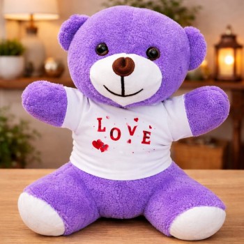 Love Baskılı Tişörtlü Peluş Mor Ayıcık Love Baskılı Tişörtlü Peluş Mor Ayıcık
