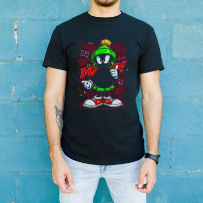 Marvin the Martian Graffiti Baskılı Unisex Siyah Tişört - 24/1 Penye Pamuklu Marvin the Martian Graffiti Baskılı Unisex Siyah Tişört - 24/1 Penye Pamuklu