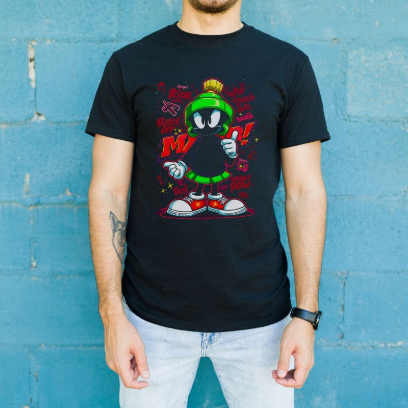 Marvin the Martian Graffiti Baskılı Unisex Siyah Tişört - 24/1 Penye Pamuklu Marvin the Martian Graffiti Baskılı Unisex Siyah Tişört - 24/1 Penye Pamuklu
