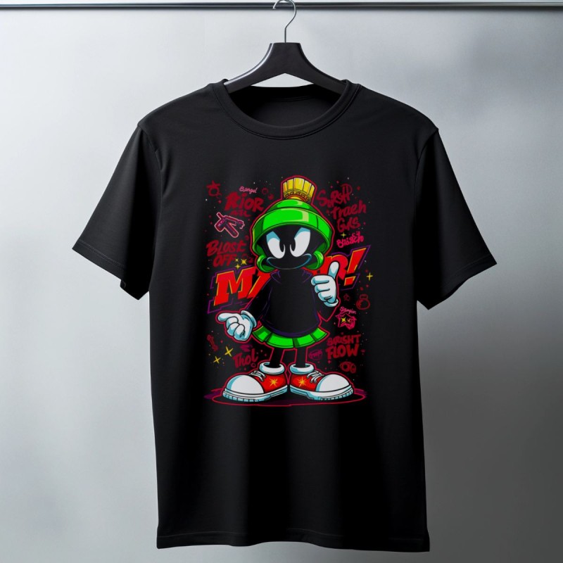 Marvin the Martian Graffiti Baskılı Unisex Siyah Tişört - 24/1 Penye Pamuklu Marvin the Martian Graffiti Baskılı Unisex Siyah Tişört - 24/1 Penye Pamuklu