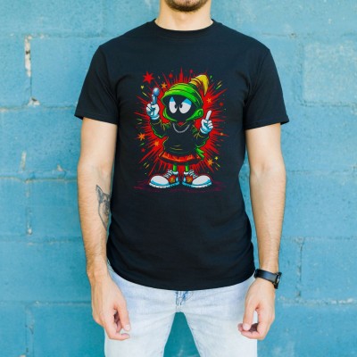 Marvin the Martian Graffiti Baskılı Unisex Siyah Tişört - 24/1 Penye Pamuklu Marvin the Martian Graffiti Baskılı Unisex Siyah Tişört - 24/1 Penye Pamuklu