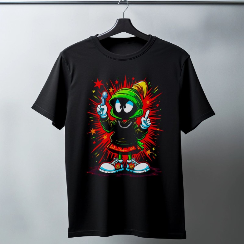 Marvin the Martian Graffiti Baskılı Unisex Siyah Tişört - 24/1 Penye Pamuklu Marvin the Martian Graffiti Baskılı Unisex Siyah Tişört - 24/1 Penye Pamuklu