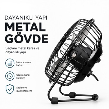 Masaüstü Mini USB Fan - Metal Gövdeli - Ultra Sessiz Masaüstü Mini USB Fan - Metal Gövdeli - Ultra Sessiz