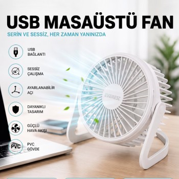 Masaüstü Mini USB Fan - PVC Gövdeli - 360° Ayarlanabilir Masaüstü Mini USB Fan - PVC Gövdeli - 360° Ayarlanabilir